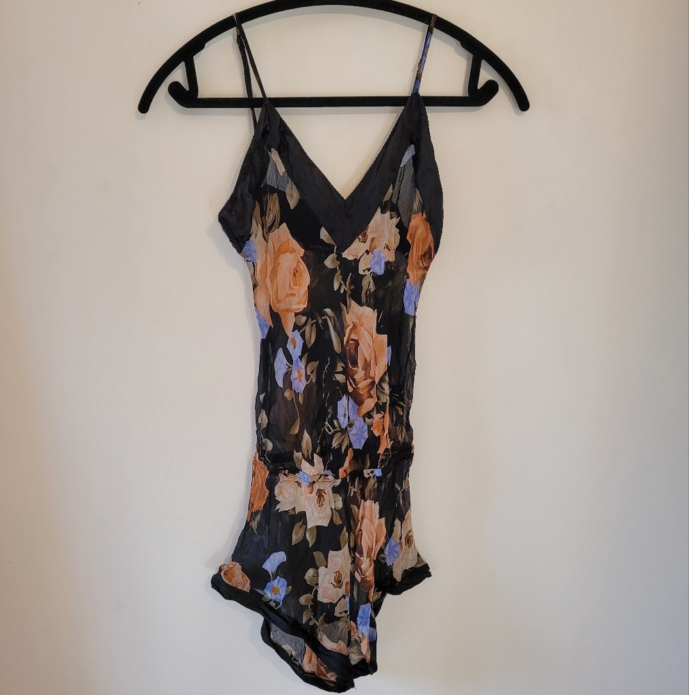 Anthropologie Floral Romper Pjs in Black and Orange